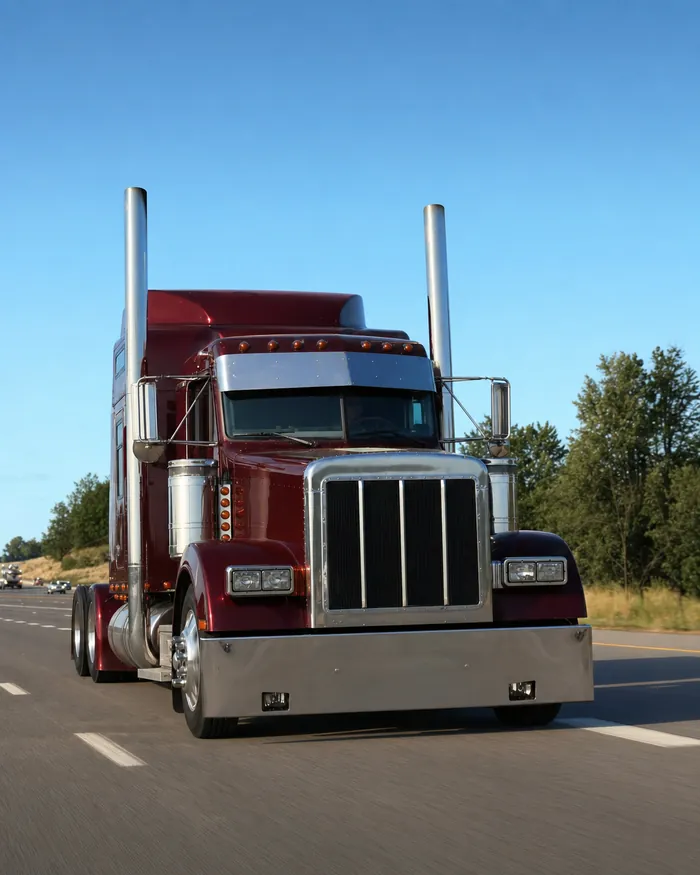 Red semi truck on a highway